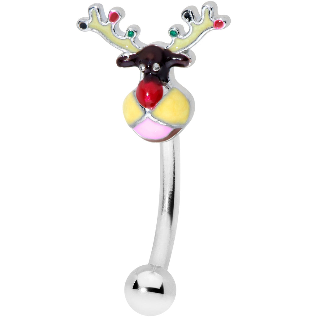 BodyCandy 16G 5/16 Colorful Reindeer Christmas Curved Eyebrow Ring — main product shot
