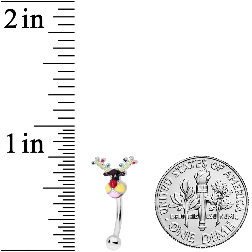 BodyCandy 16G 5/16 Colorful Reindeer Christmas Curved Eyebrow Ring — detail close-up