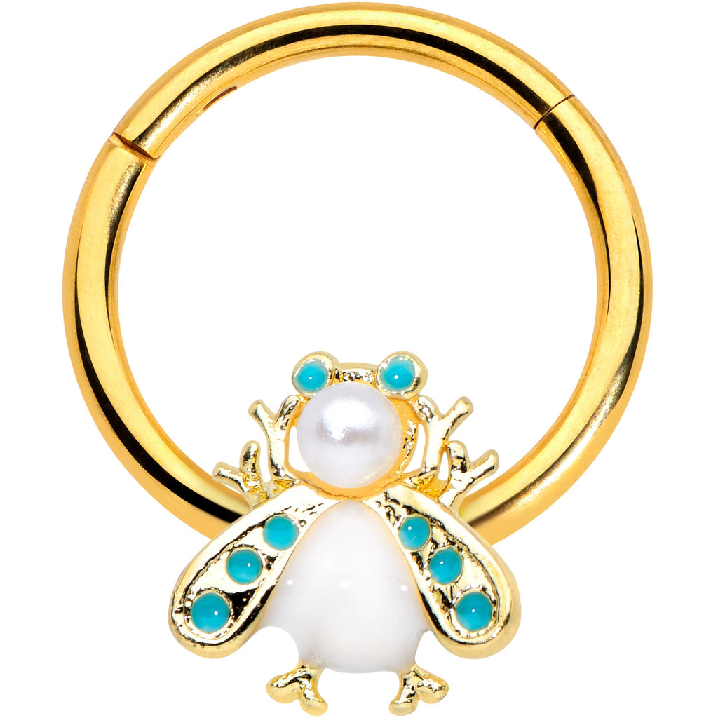 BodyCandy 16G 3/8 White Gem Gold Tone Snow Bug Hinged Segment Ring — main product shot