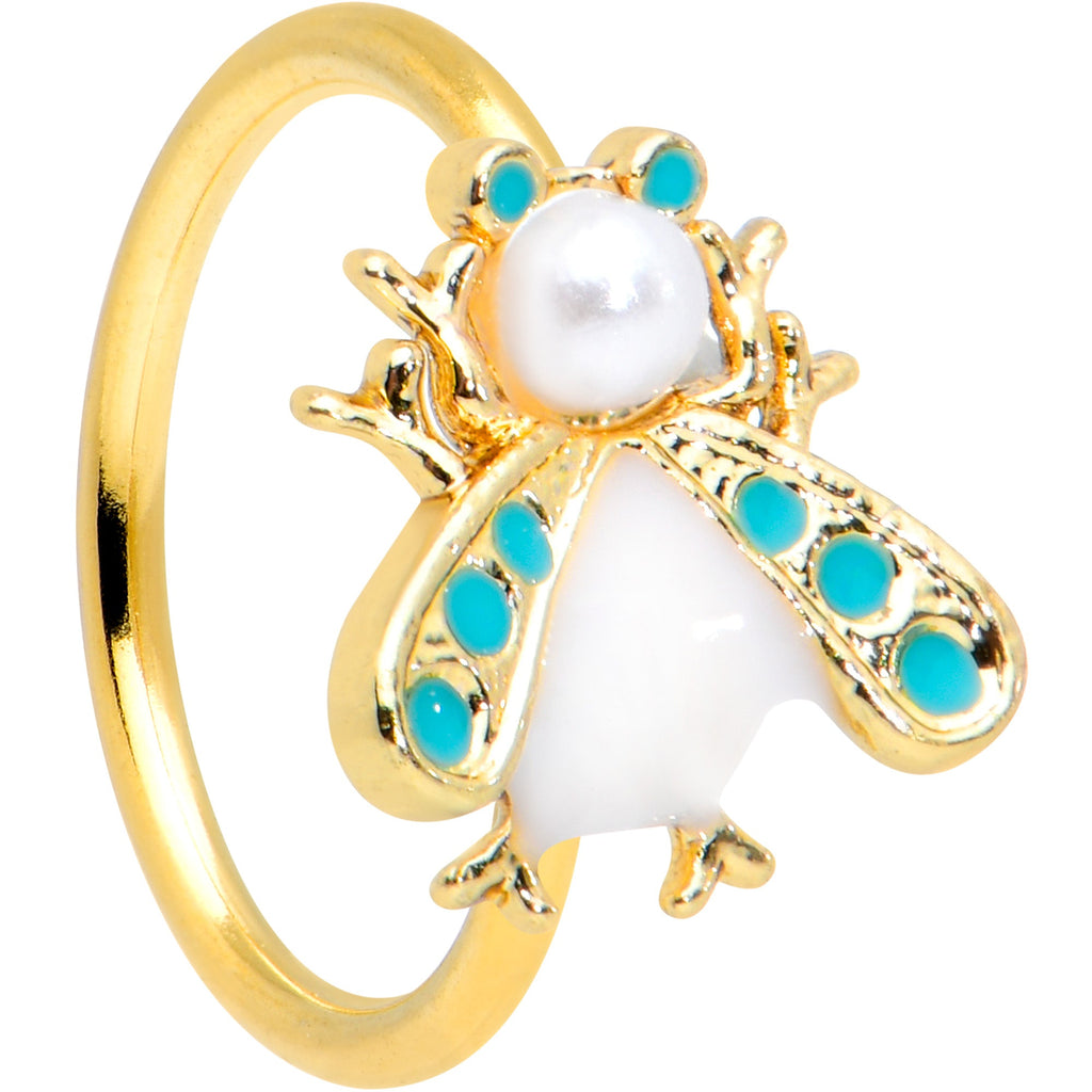 BodyCandy 20G 5/16 White Gem Gold Tone Snow Bug Nose Hoop — main product shot