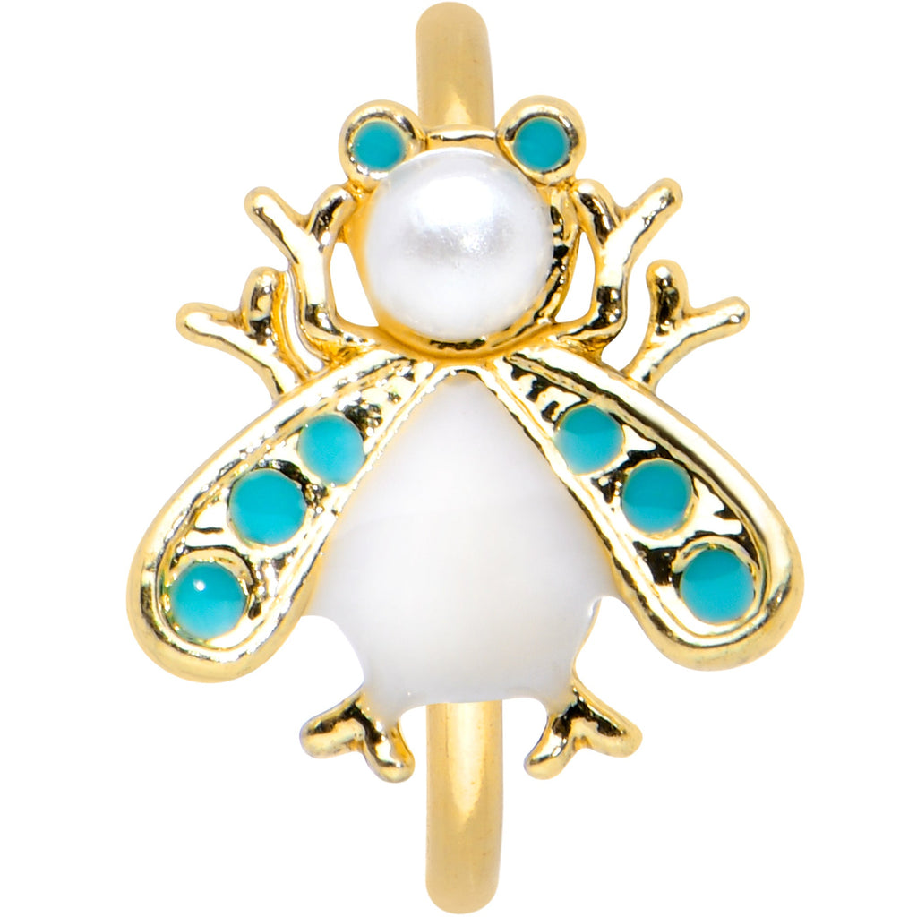 BodyCandy 20G 5/16 White Gem Gold Tone Snow Bug Nose Hoop — detail close-up