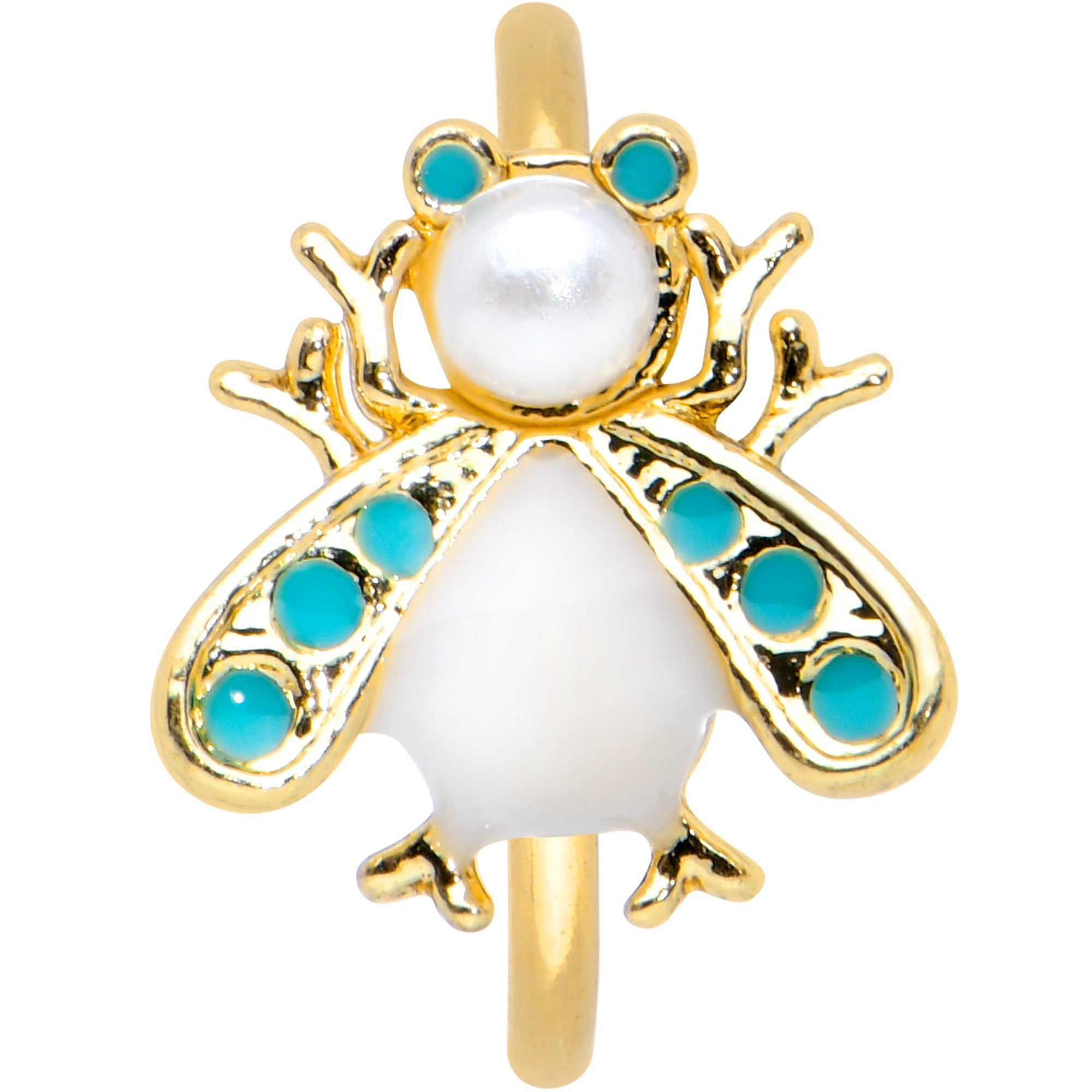 BodyCandy 20G 5/16 White Gem Gold Tone Snow Bug Nose Hoop — detail close-up