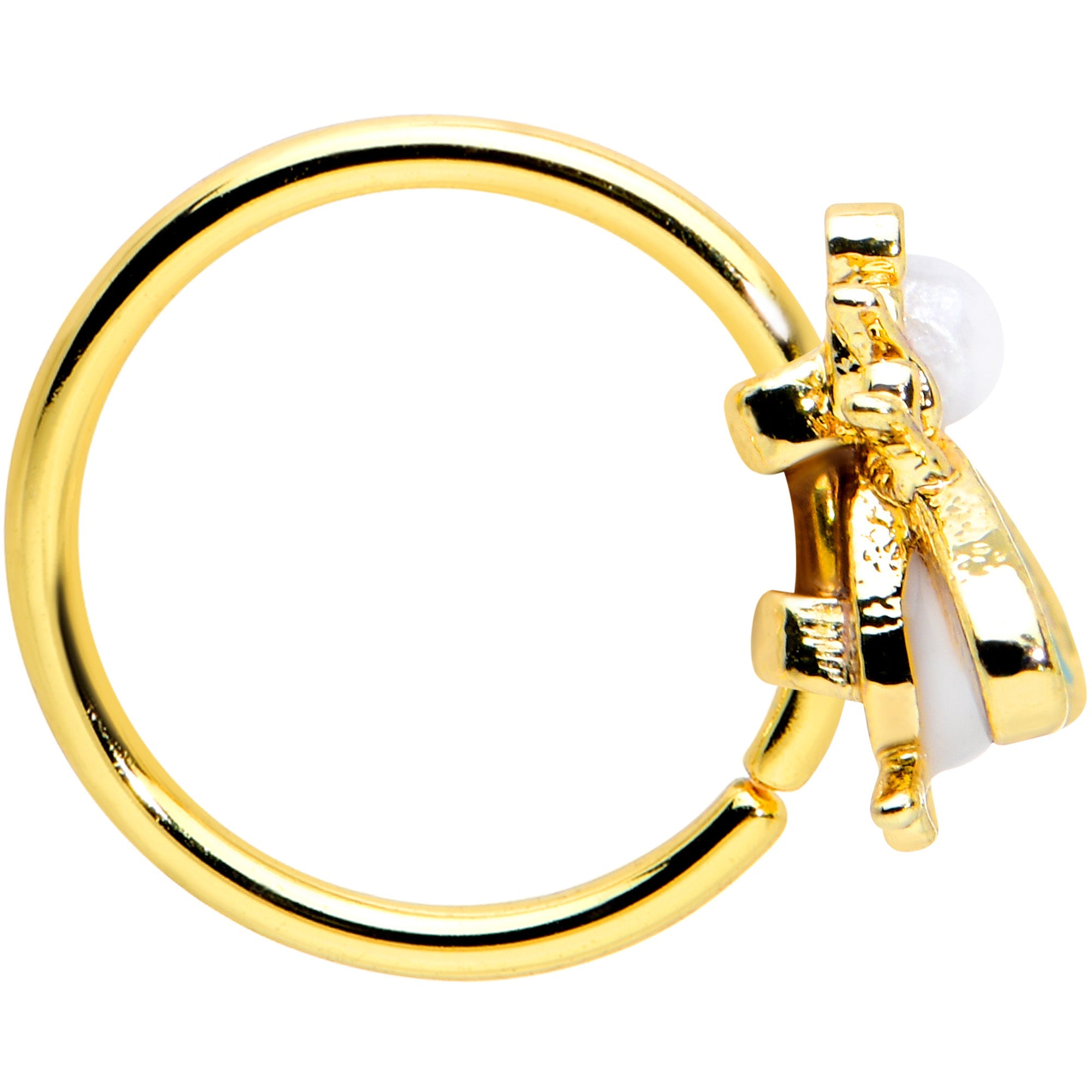 BodyCandy 20G 5/16 White Gem Gold Tone Snow Bug Nose Hoop — lifestyle context