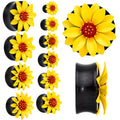 BodyCandy Natural Wood Yellow Sunflower Double Flare Plug Set — main product shot