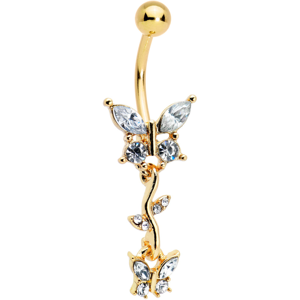 BodyCandy Clear Gem Gold Tone Vine Butterfly Dangle Belly Ring — main product shot