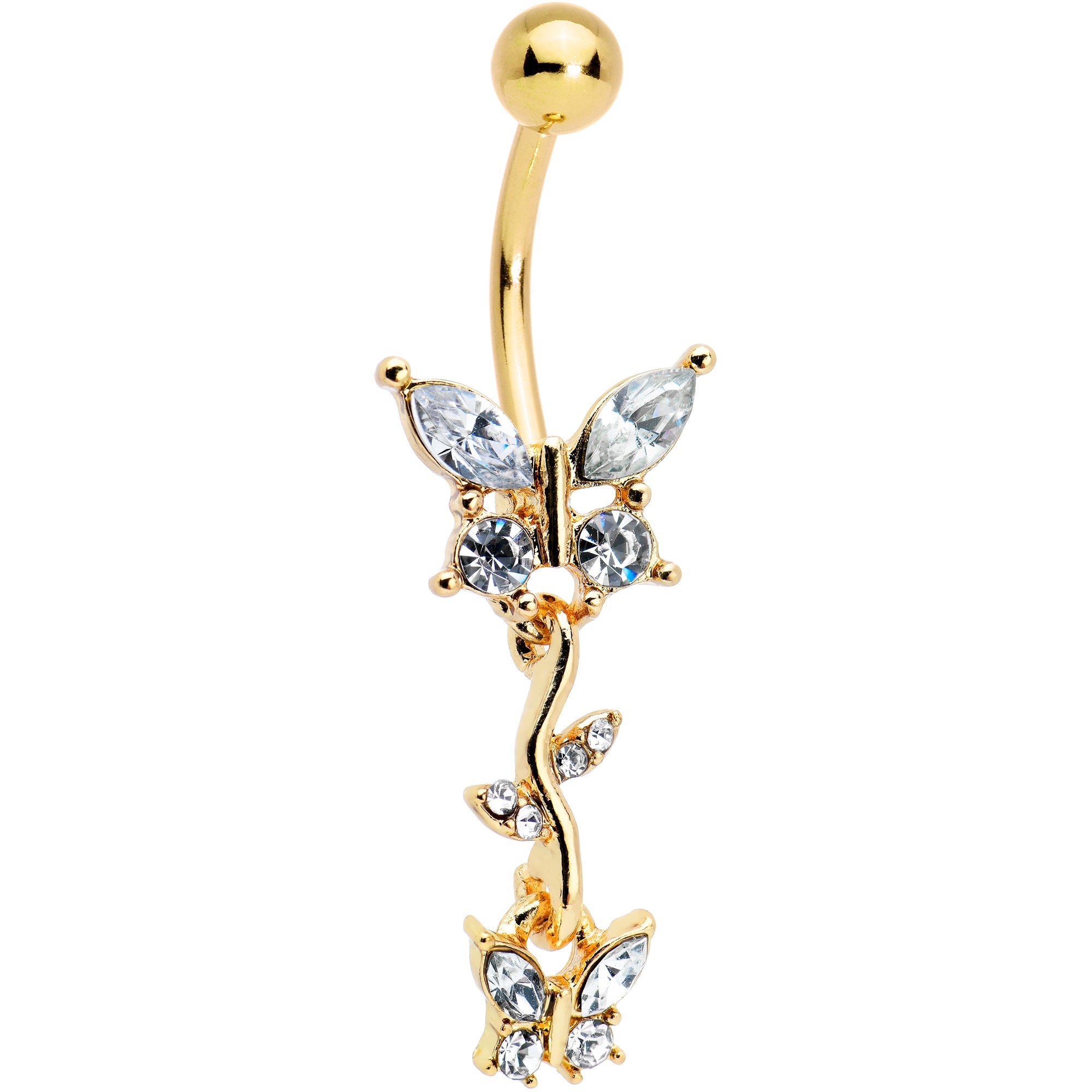 BodyCandy Clear Gem Gold Tone Vine Butterfly Dangle Belly Ring — main product shot