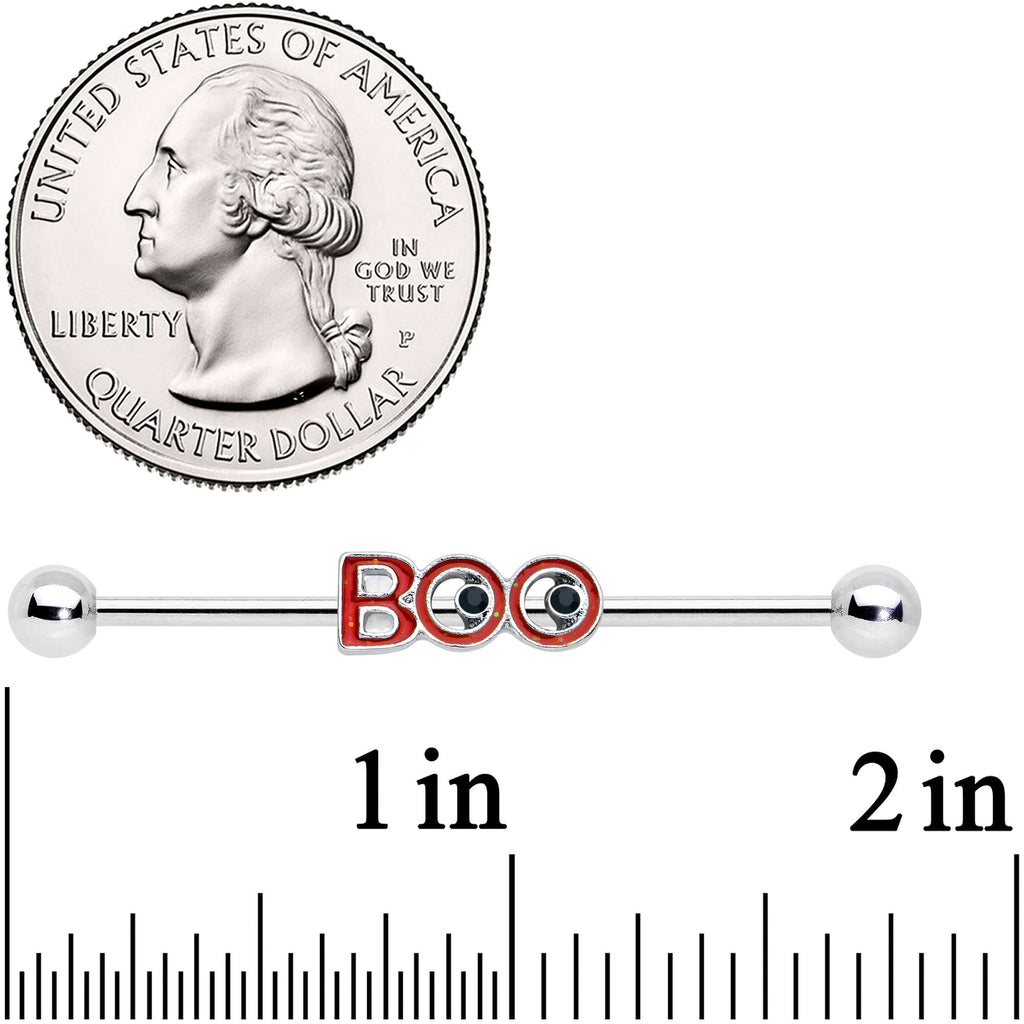 BodyCandy 14G Black Gem Boo Halloween Industrial Barbell 38mm — detail close-up