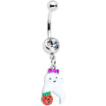BodyCandy Clear Gem Trick or Treat Purple Bow Ghost Halloween Dangle Belly Ring — main product shot