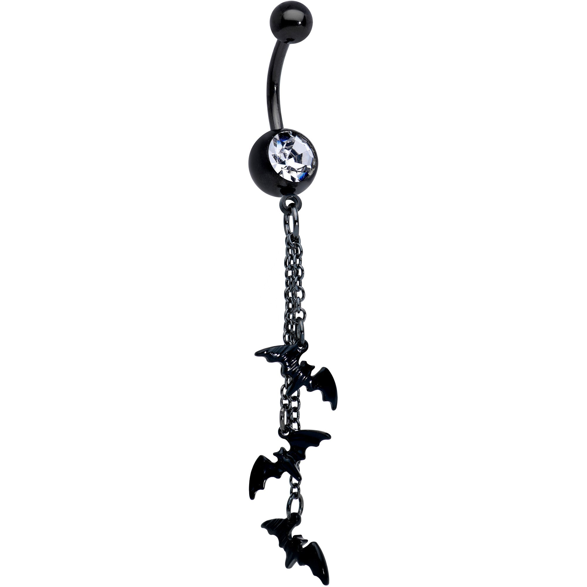 BodyCandy Clear Gem Black Gone Batty Halloween Dangle Belly Ring — main product shot