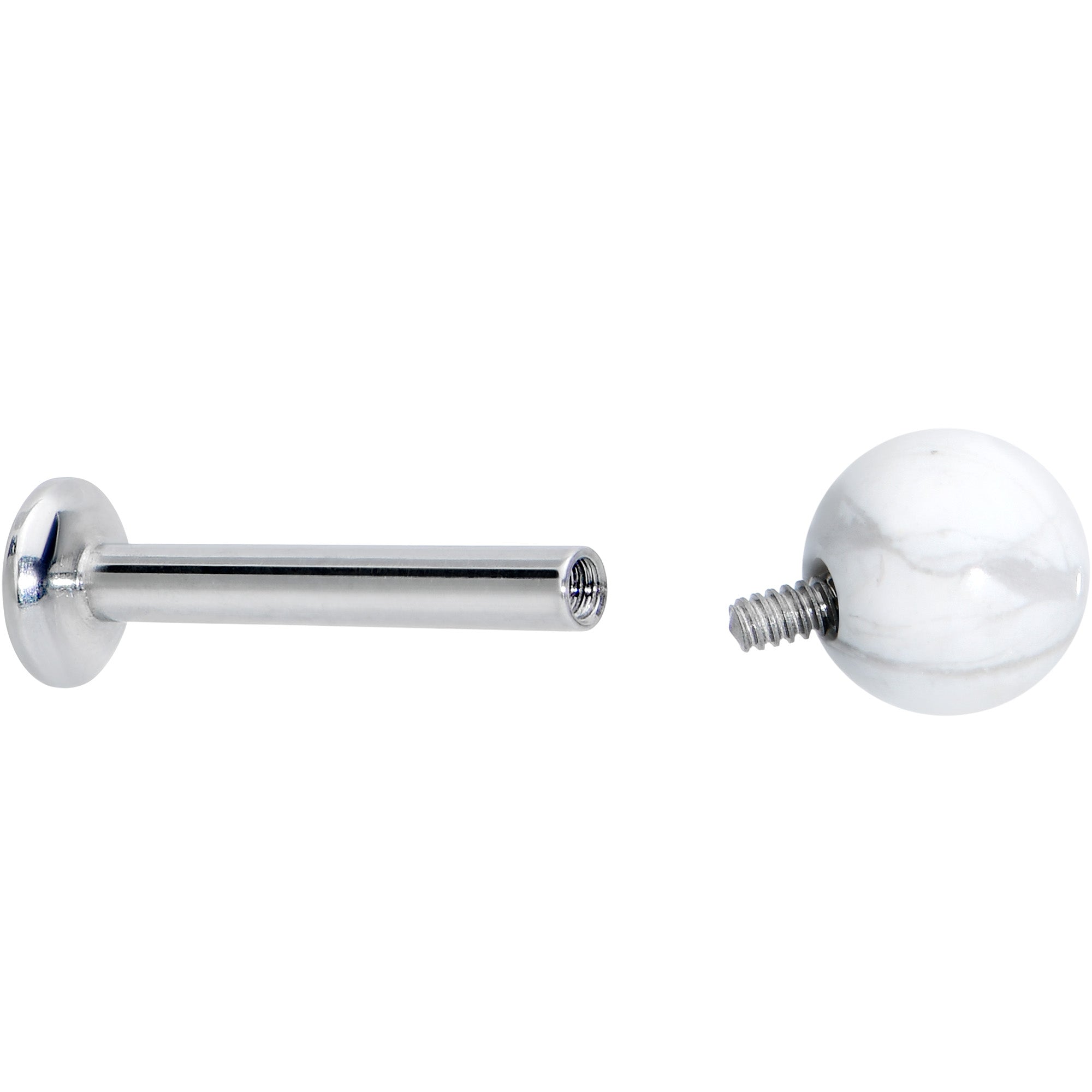 BodyCandy 16G 5/16 Elegant White Howlite Internally Threaded Labret Tragus — side view