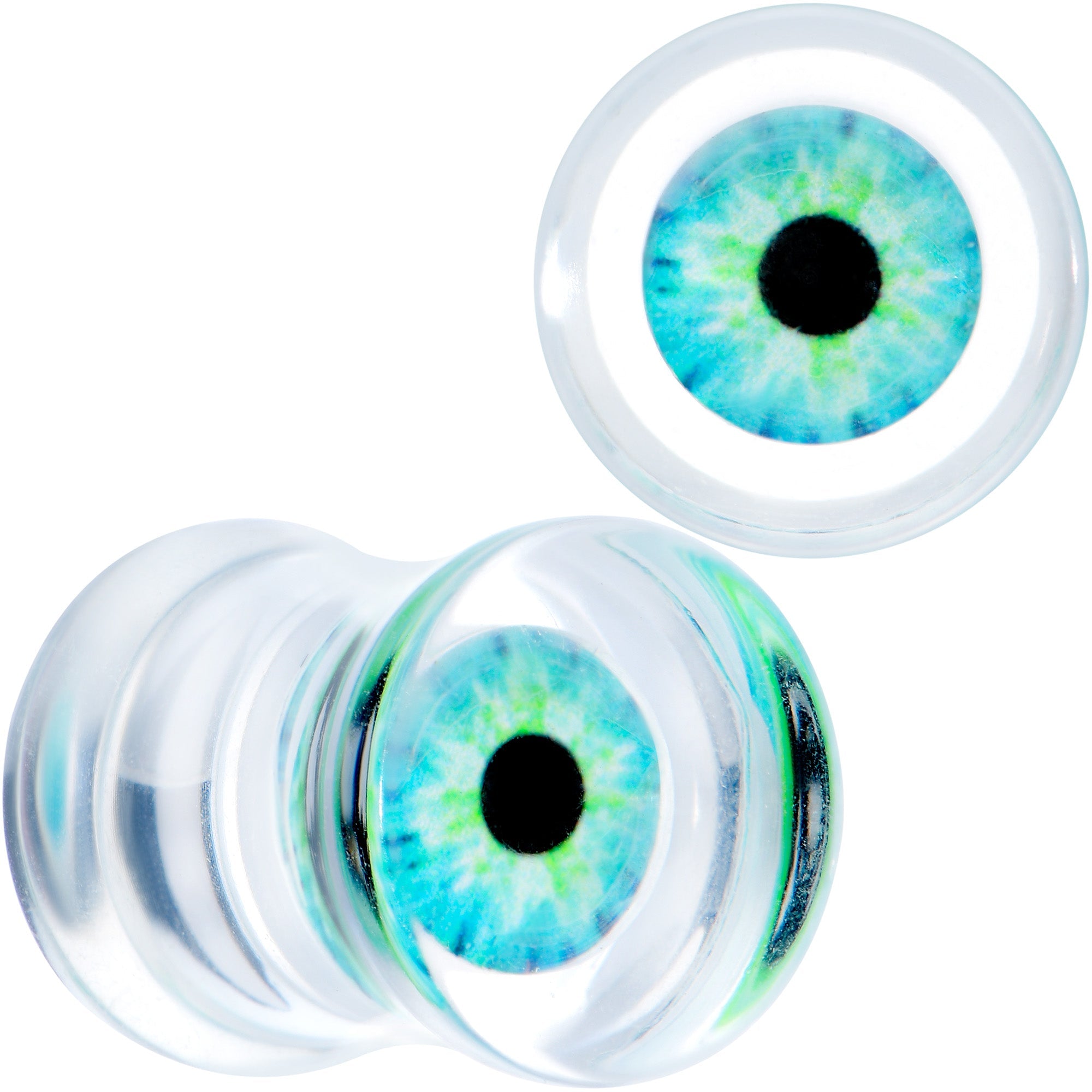 BodyCandy Clear Blue Eye Acrylic Double Flare Plug Set — main product shot