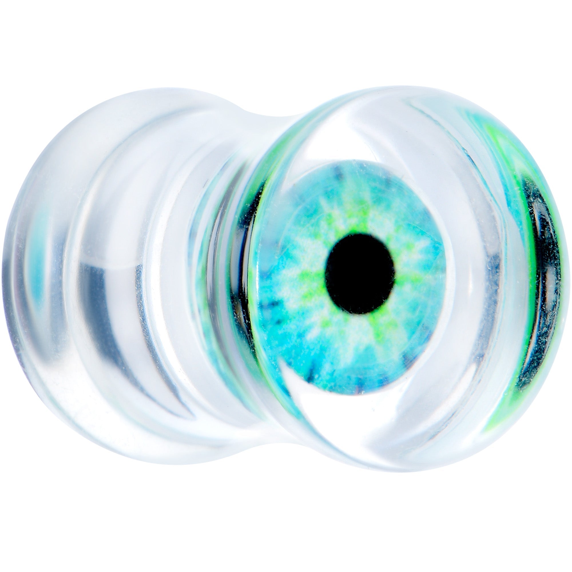 BodyCandy Clear Blue Eye Acrylic Double Flare Plug Set — detail close-up