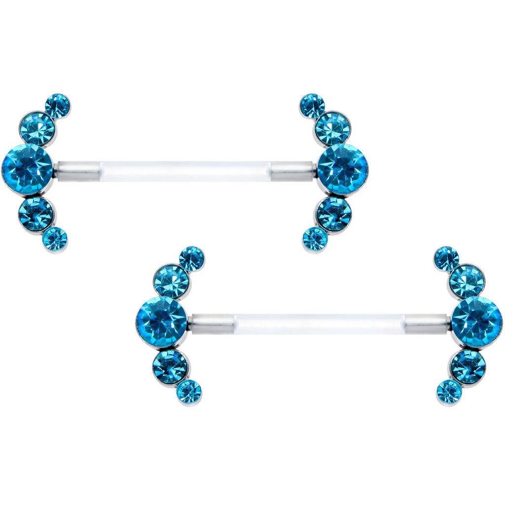 BodyCandy 14G 13/16 Blue Gem Bioplast Simple Curvation Barbell Nipple Ring Set — main product shot