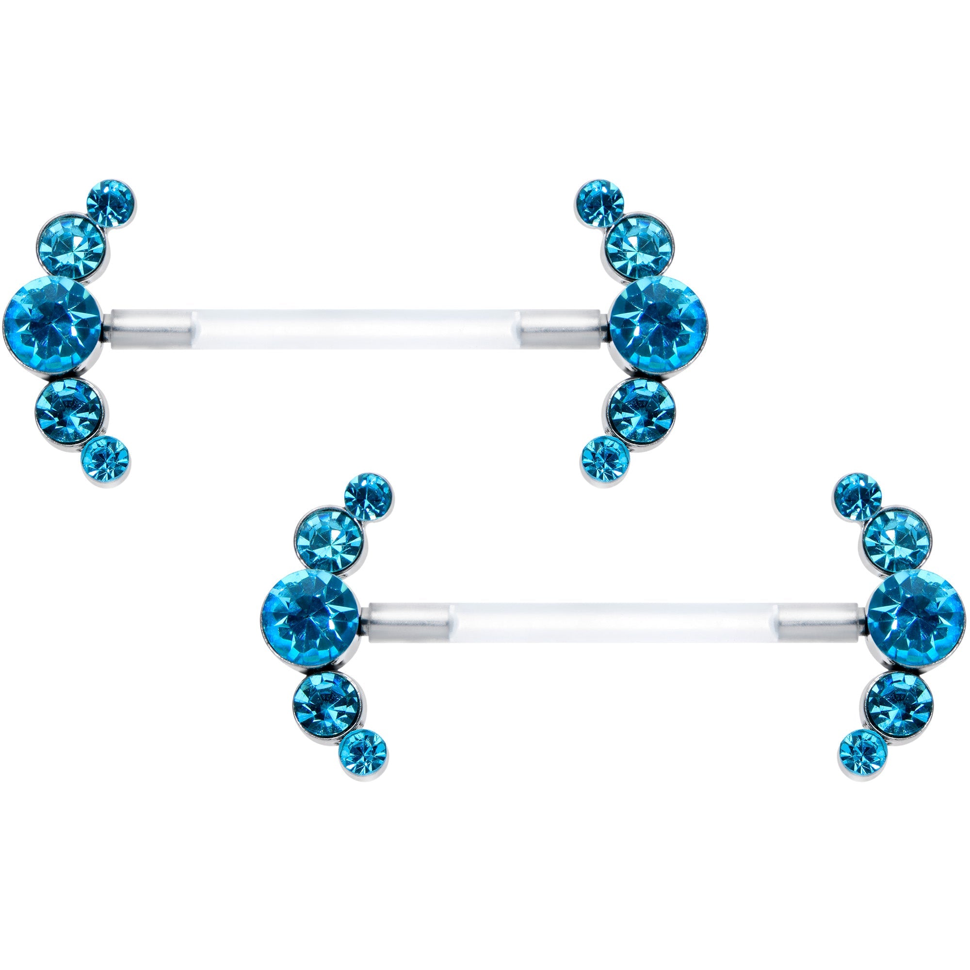 BodyCandy 14G 13/16 Blue Gem Bioplast Simple Curvation Barbell Nipple Ring Set — main product shot