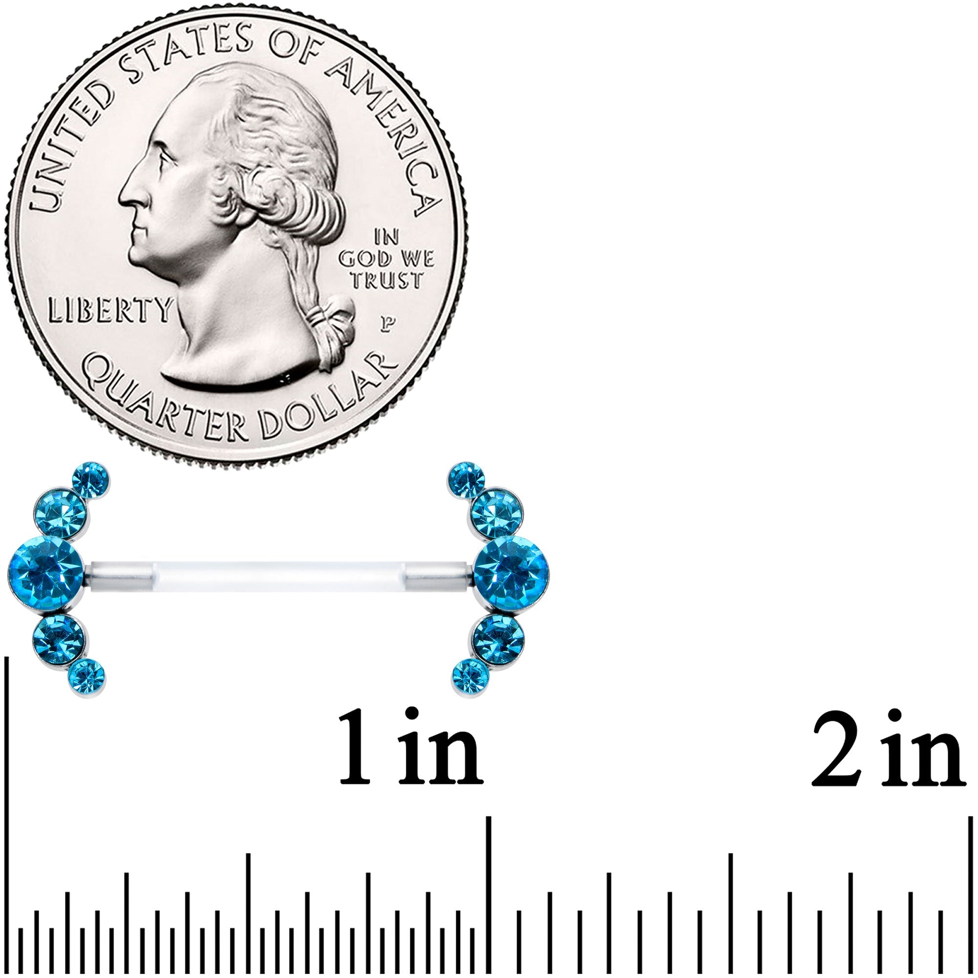 BodyCandy 14G 13/16 Blue Gem Bioplast Simple Curvation Barbell Nipple Ring Set — detail close-up