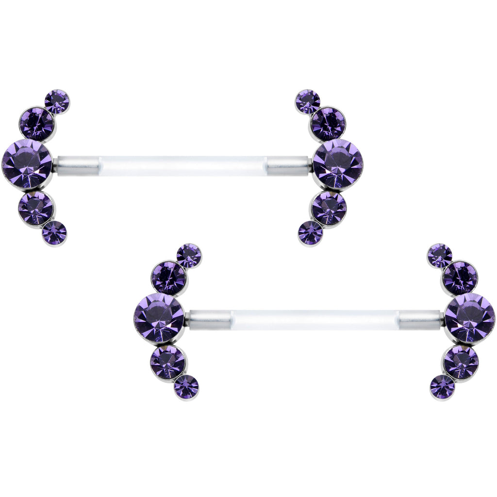 BodyCandy 14G 13/16 Purple Gem Bioplast Simple Curvation Nipple Ring Set — main product shot