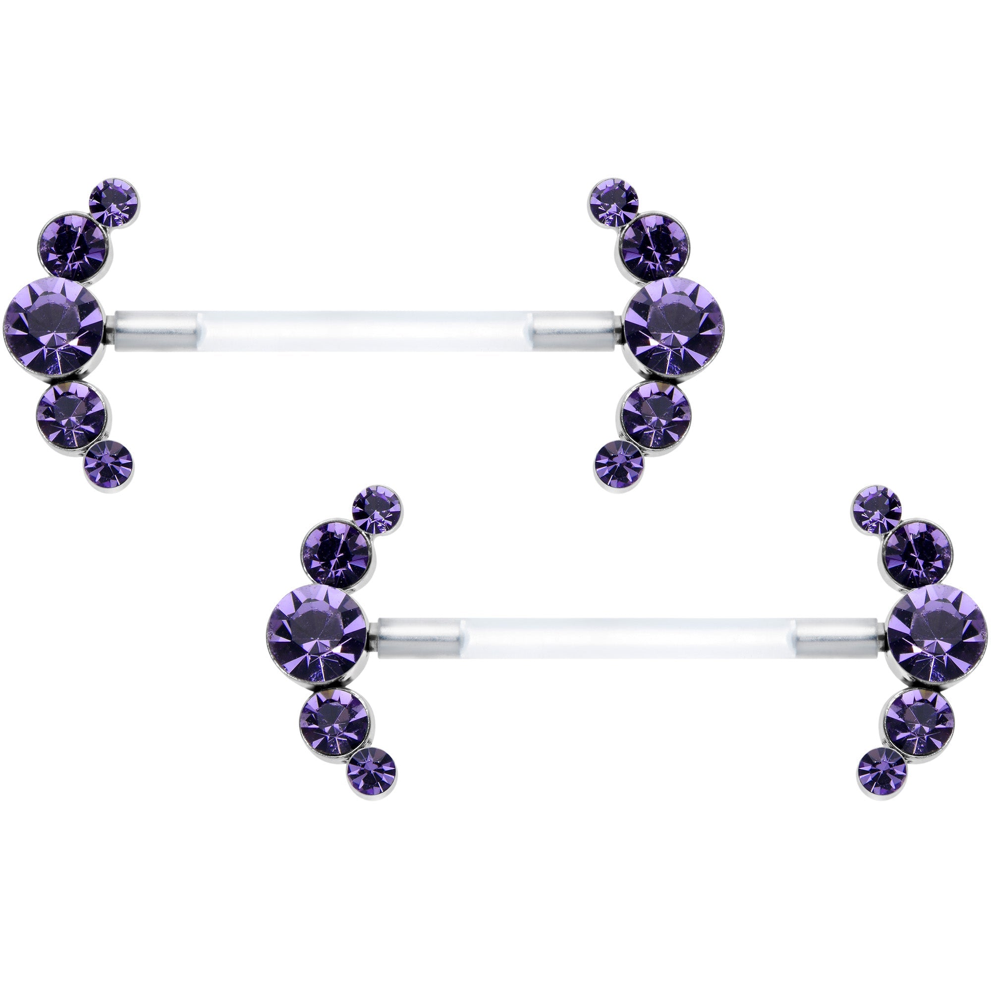 BodyCandy 14G 13/16 Purple Gem Bioplast Simple Curvation Nipple Ring Set — main product shot