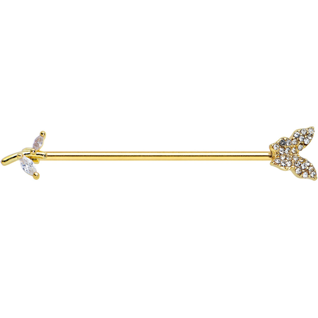 BodyCandy 14G Clear CZ Gem Gold Tone Glam Butterfly Industrial Barbell 38mm — detail close-up