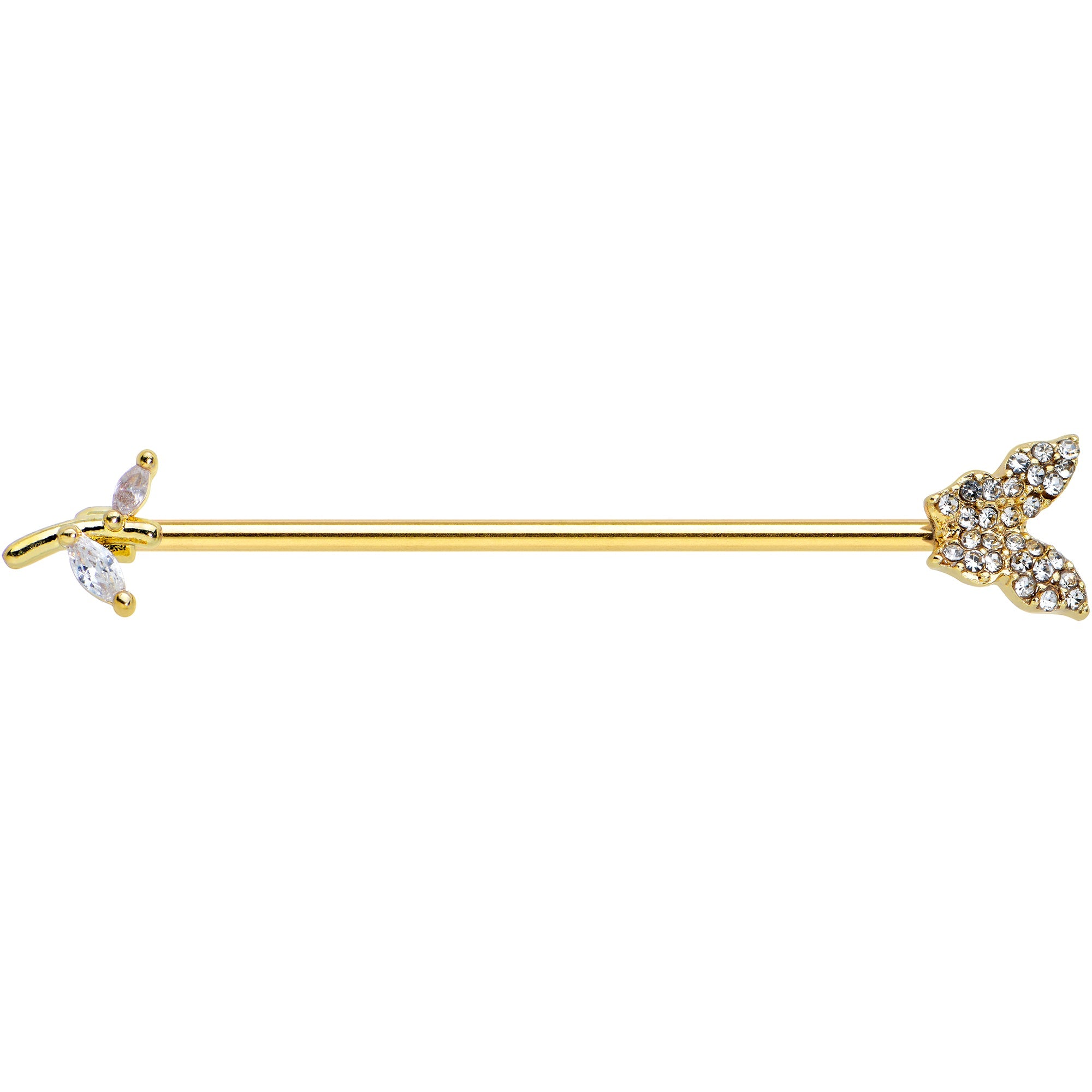 BodyCandy 14G Clear CZ Gem Gold Tone Glam Butterfly Industrial Barbell 38mm — detail close-up