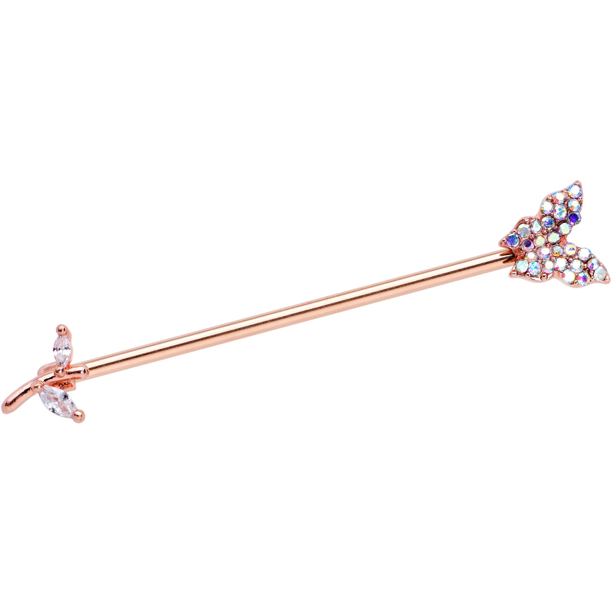 BodyCandy 14G Aurora CZ Rose Gold Tone Butterfly Industrial Barbell 38mm — main product shot