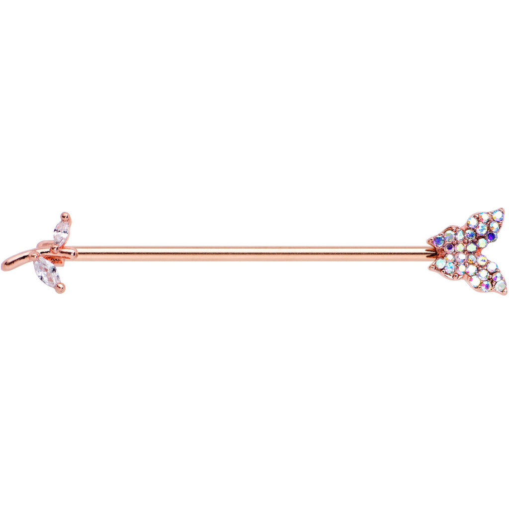 BodyCandy 14G Aurora CZ Rose Gold Tone Butterfly Industrial Barbell 38mm — detail close-up