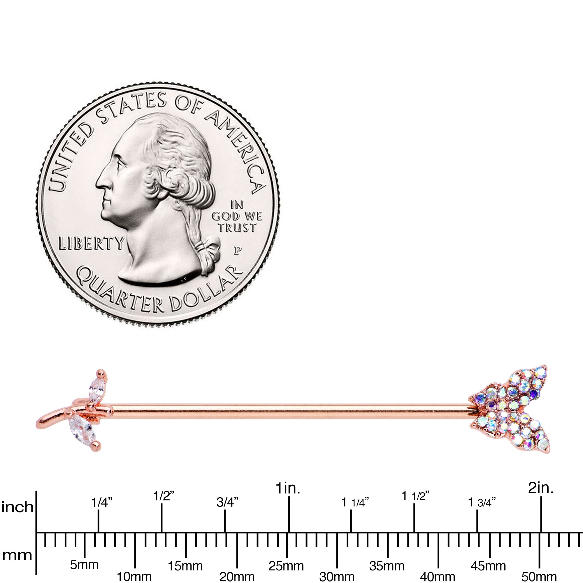 BodyCandy 14G Aurora CZ Rose Gold Tone Butterfly Industrial Barbell 38mm — lifestyle context