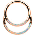 BodyCandy 16G 3/8 White Synth Opal Rosy Tone Double Row Hinged Segment Ring — main product shot