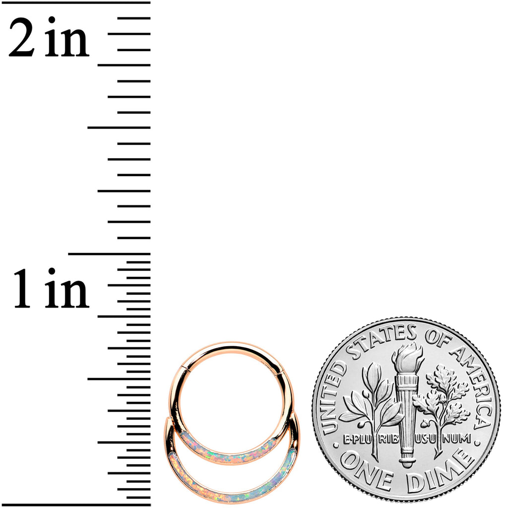 BodyCandy 16G 3/8 White Synth Opal Rosy Tone Double Row Hinged Segment Ring — lifestyle context