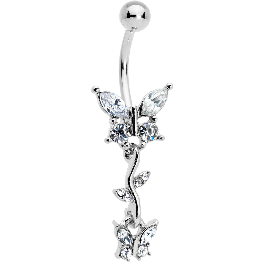 BodyCandy Clear Gem Vine Butterfly Dangle Belly Ring — main product shot
