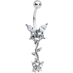 Clear Gem Vine Butterfly Dangle Belly Ring