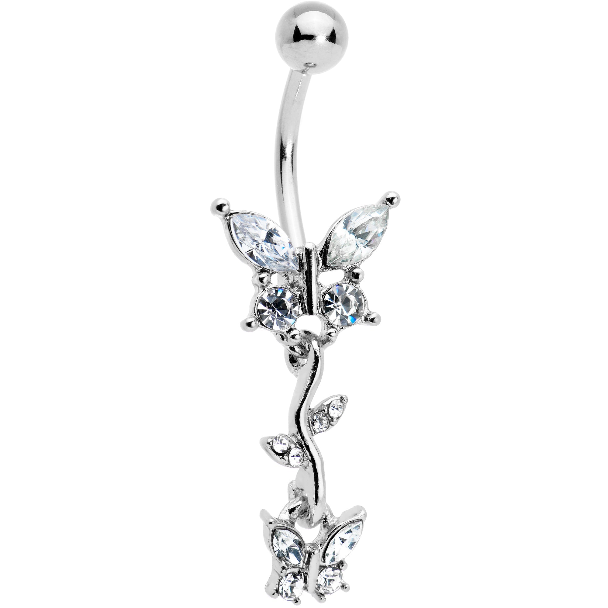 BodyCandy Clear Gem Vine Butterfly Dangle Belly Ring — main product shot