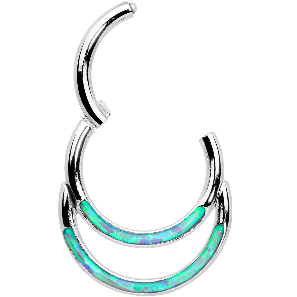 BodyCandy 16G 5/16 Blue Synthetic Opal Double Row Hinged Segment Ring — detail close-up