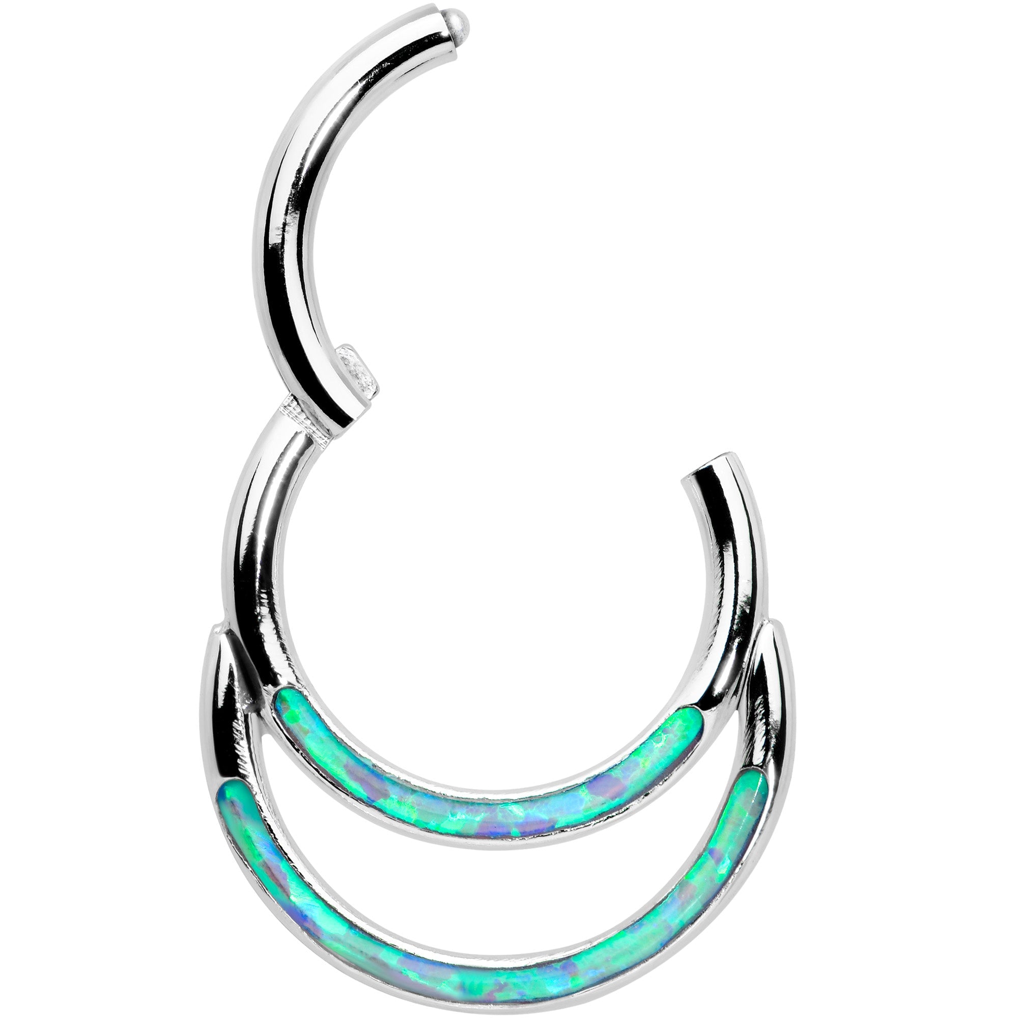 BodyCandy 16G 5/16 Blue Synthetic Opal Double Row Hinged Segment Ring — detail close-up
