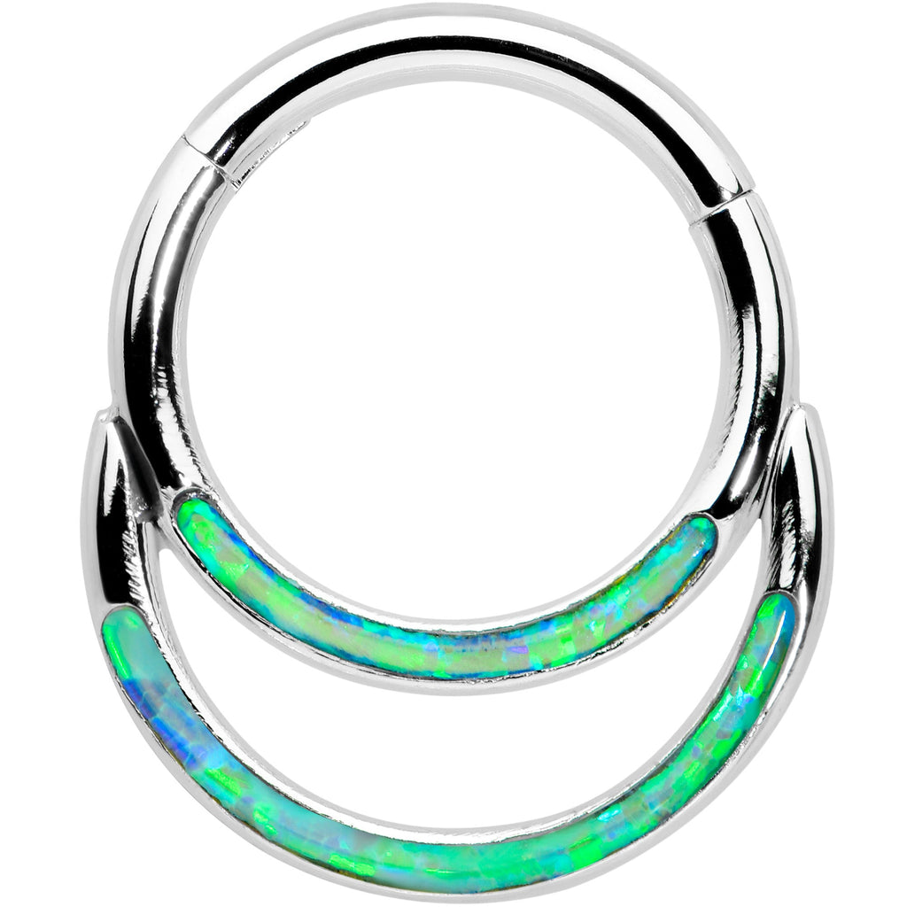 BodyCandy 16G 5/16 Green Synthetic Opal Double Row Hinged Segment Ring — main product shot