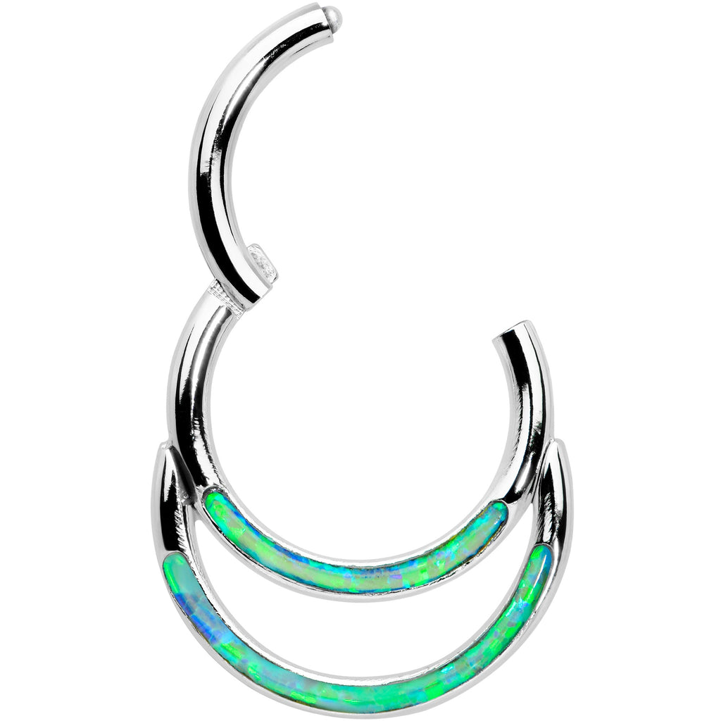 BodyCandy 16G 5/16 Green Synthetic Opal Double Row Hinged Segment Ring — detail close-up
