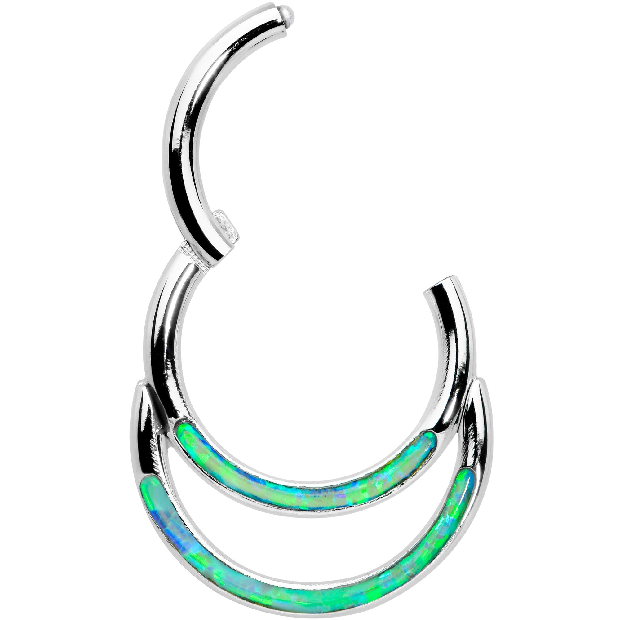 BodyCandy 16G 5/16 Green Synthetic Opal Double Row Hinged Segment Ring — detail close-up