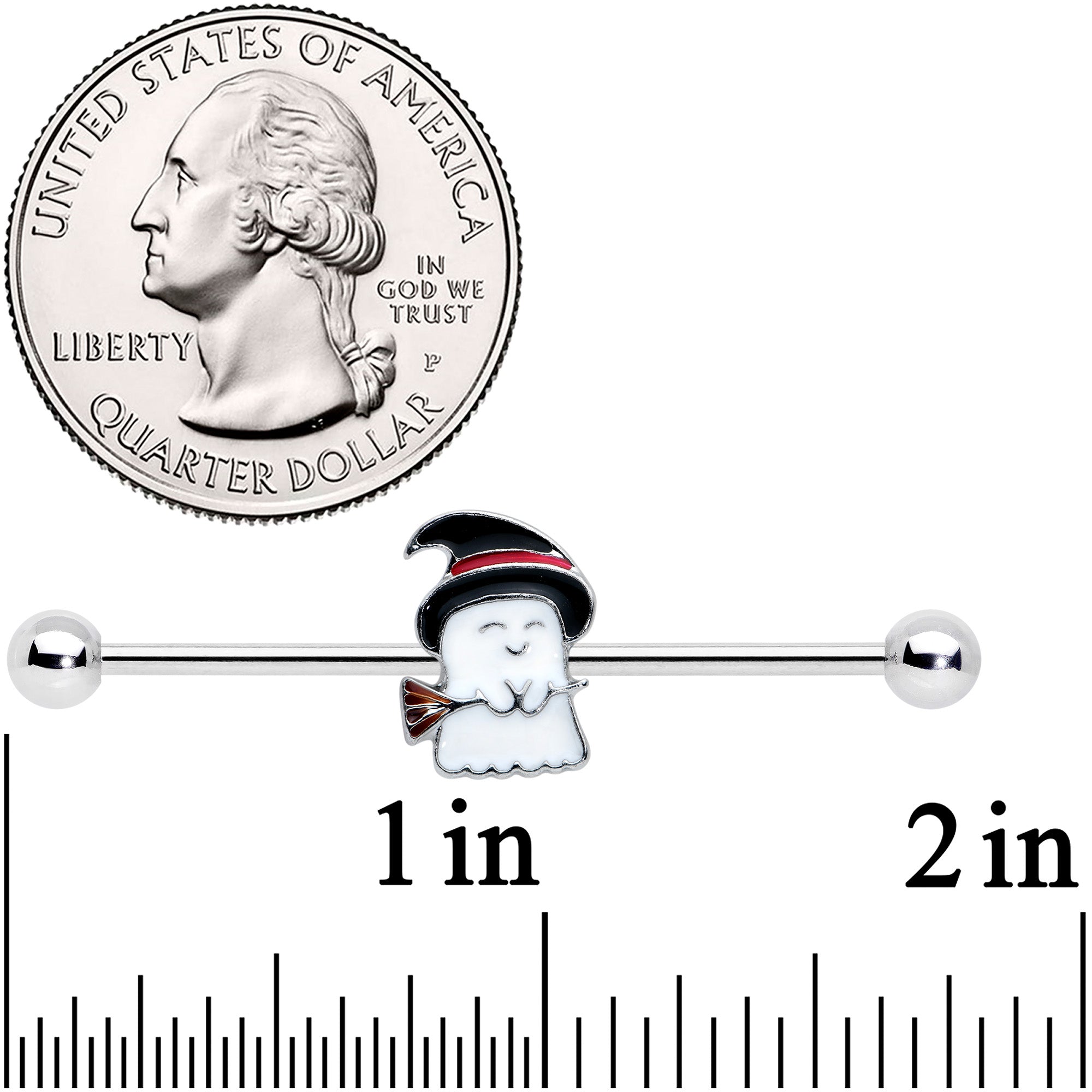 BodyCandy 14G Witch Hat Ghost Halloween Industrial Barbell 40mm — detail close-up