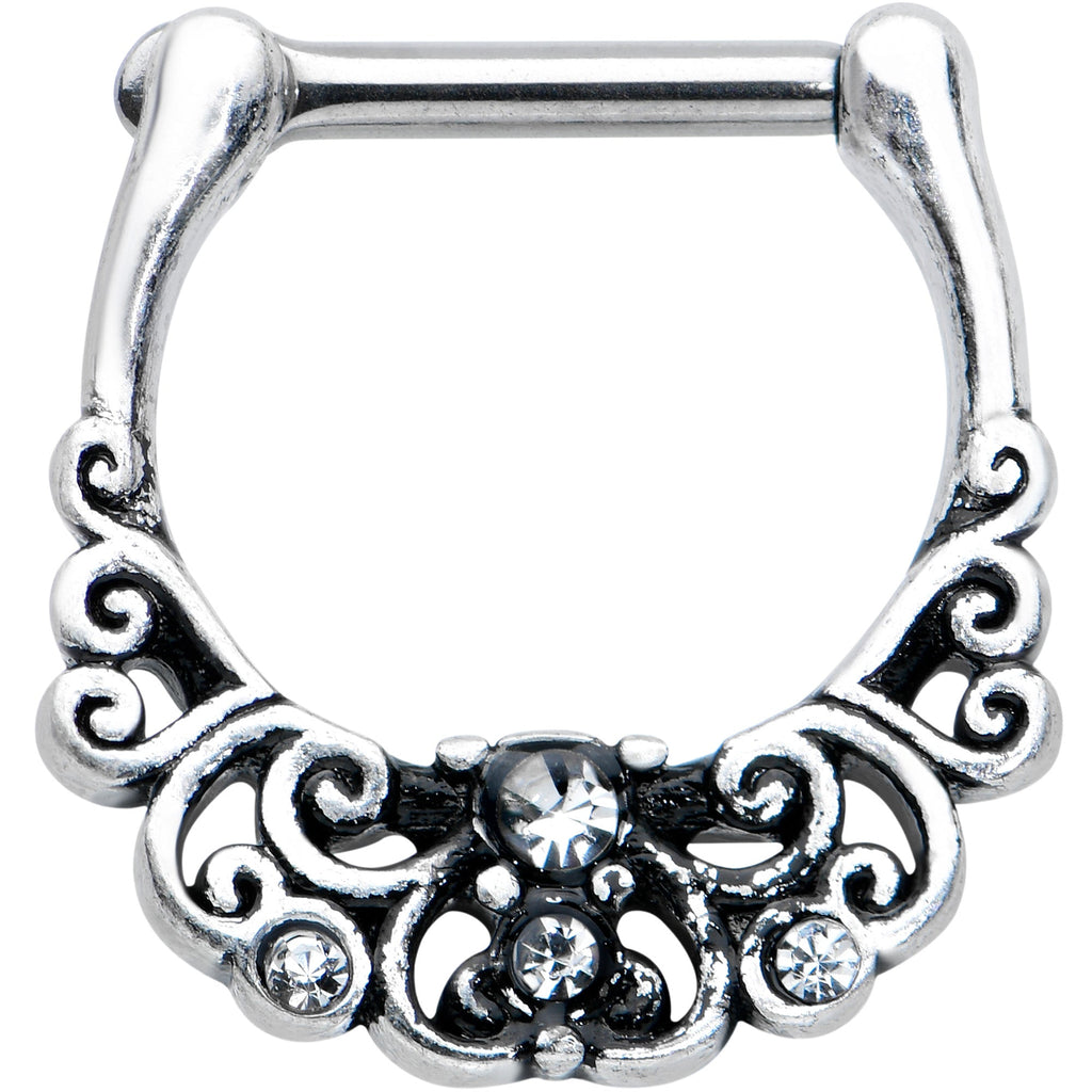 BodyCandy 16G 3/8 Clear Gem Elegant Scrollwork Cartilage Clicker — main product shot