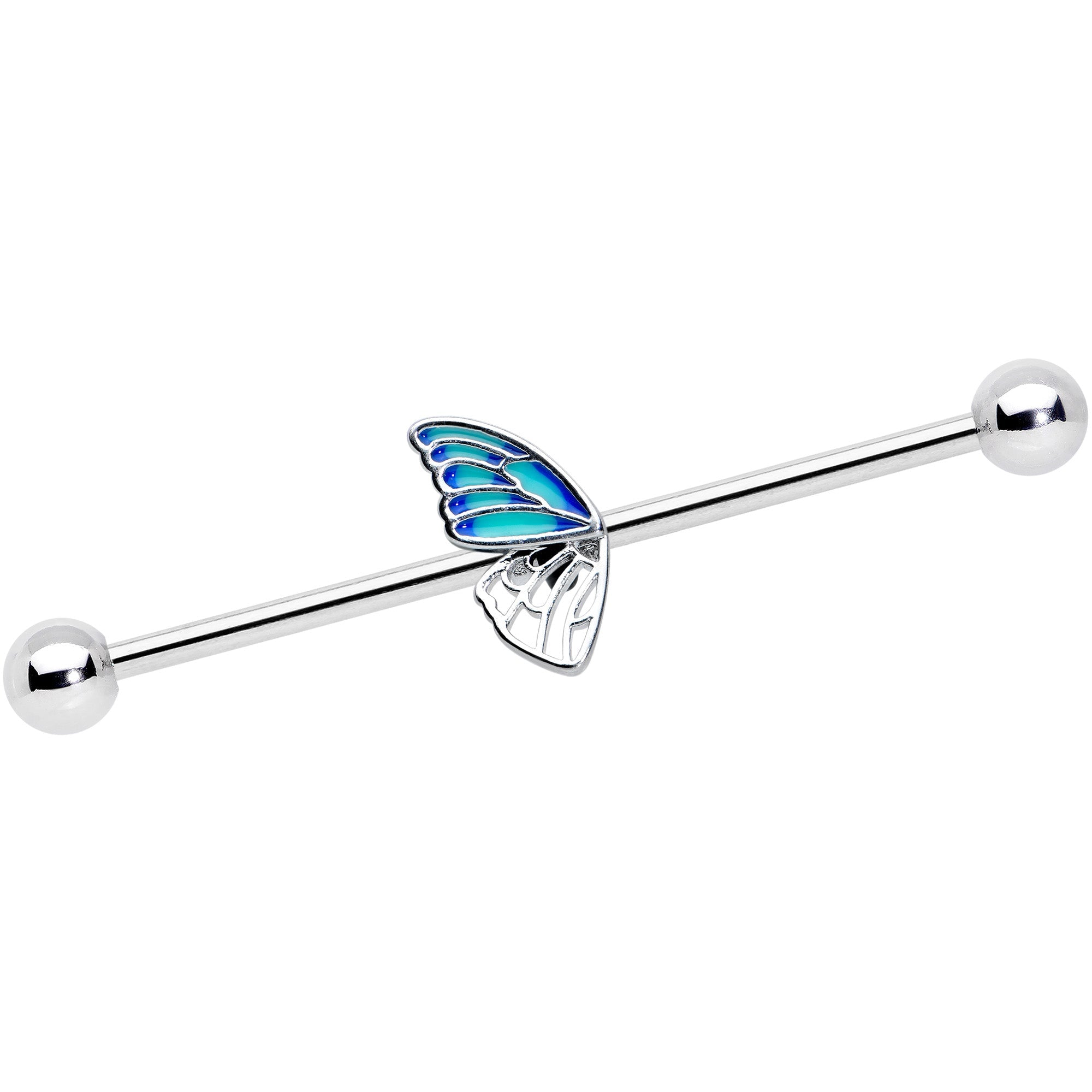 BodyCandy 14G Simple Blue Wing Butterfly Industrial Barbell 38mm — main product shot