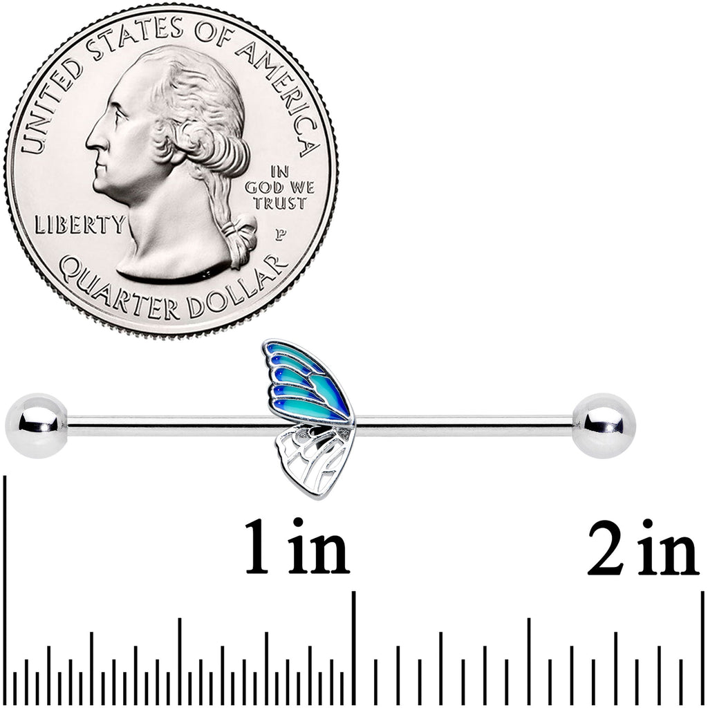 BodyCandy 14G Simple Blue Wing Butterfly Industrial Barbell 38mm — detail close-up