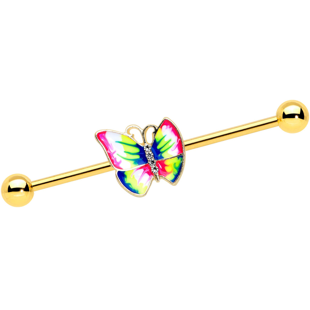 BodyCandy 14G Clear Gem Gold Tone Bright Butterfly Industrial Barbell 38mm — main product shot