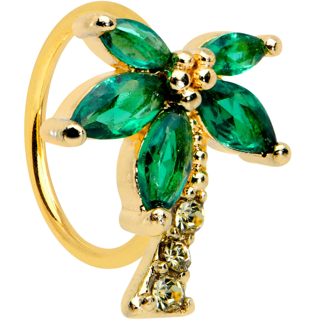BodyCandy 20G 5/16 Yellow Green Gem Gold Tone Palm Tree Nose Hoop — main product shot