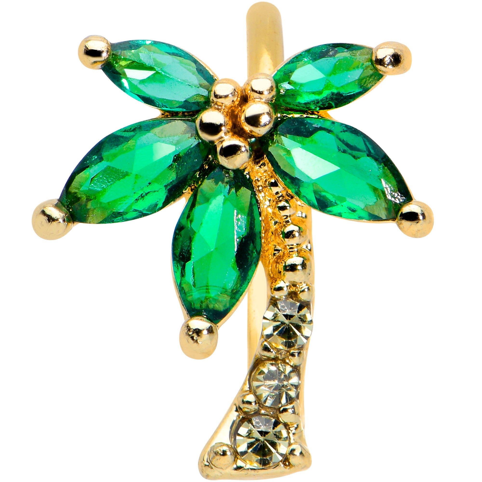 BodyCandy 20G 5/16 Yellow Green Gem Gold Tone Palm Tree Nose Hoop — detail close-up