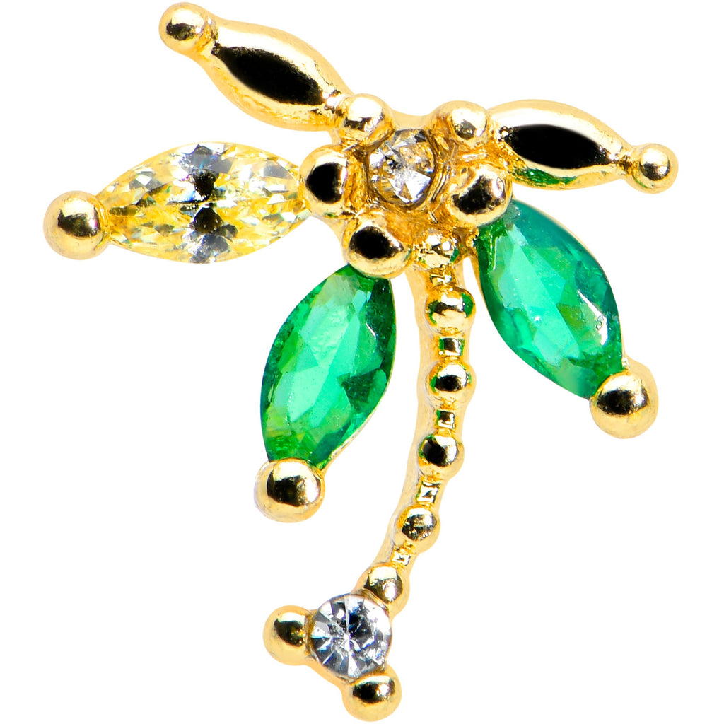 BodyCandy 16G 1/4 Green Gem Gold Tone Palm Tree Cartilage Tragus Earring — detail close-up