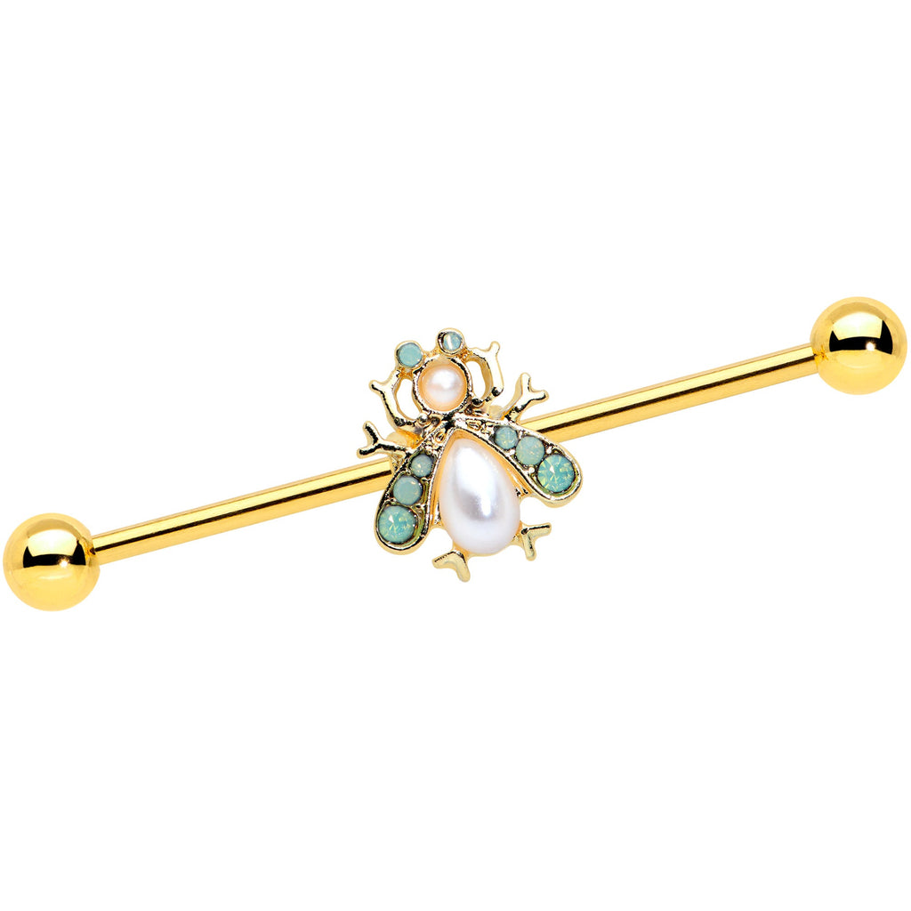 BodyCandy 14G White Gem Gold Tone Snow Bug Industrial Barbell 38mm — main product shot