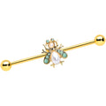 BodyCandy 14G White Gem Gold Tone Snow Bug Industrial Barbell 38mm — main product shot