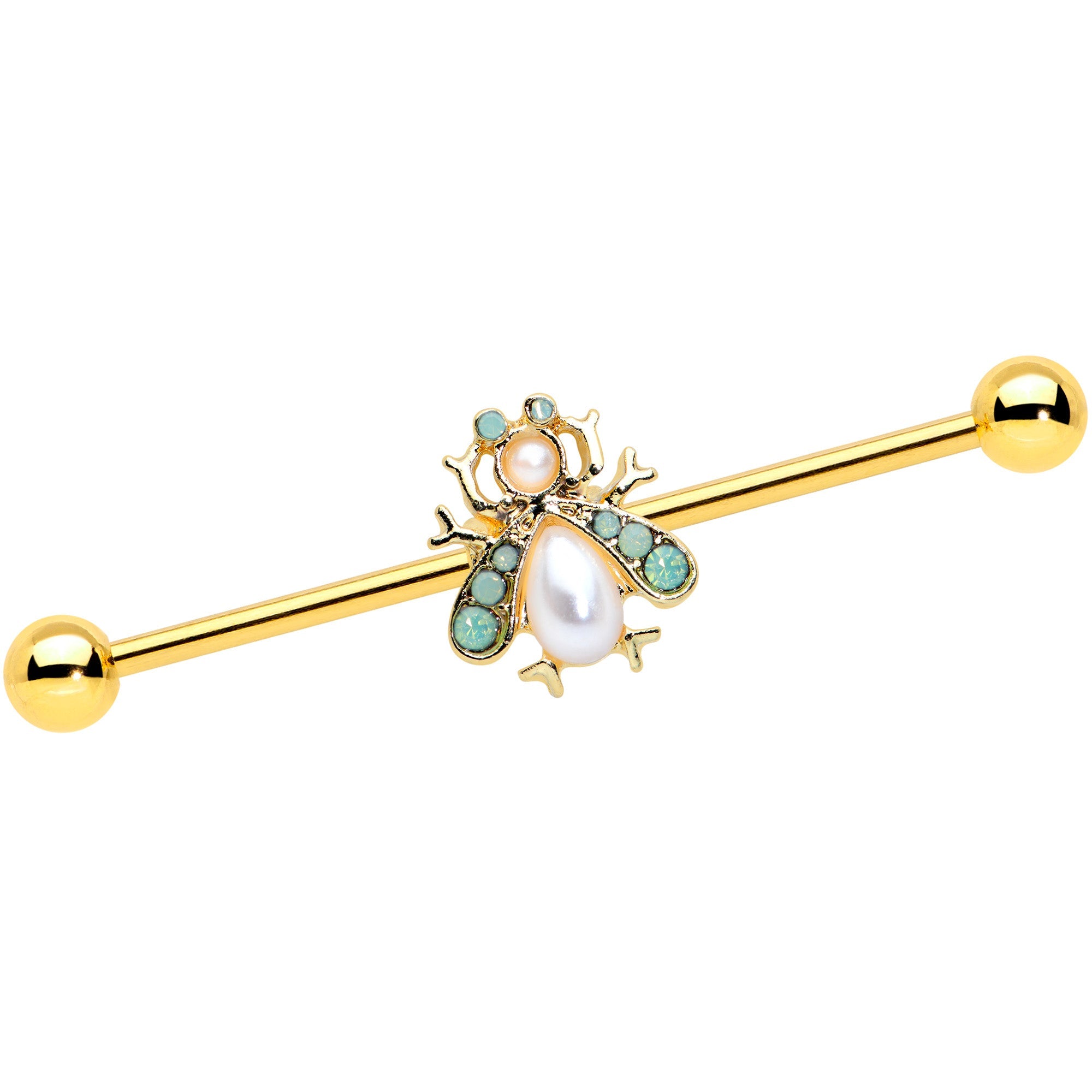 BodyCandy 14G White Gem Gold Tone Snow Bug Industrial Barbell 38mm — main product shot