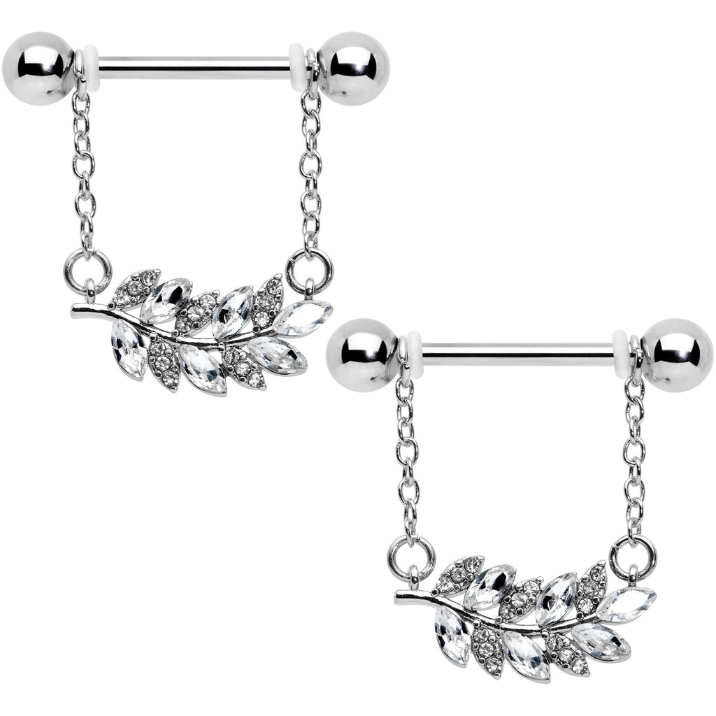 BodyCandy 14G 9/16 Clear Gem Leafy Branch Dangle Nipple Ring Set — main product shot