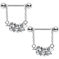 BodyCandy 14G 9/16 Clear Gem Leafy Branch Dangle Nipple Ring Set — main product shot