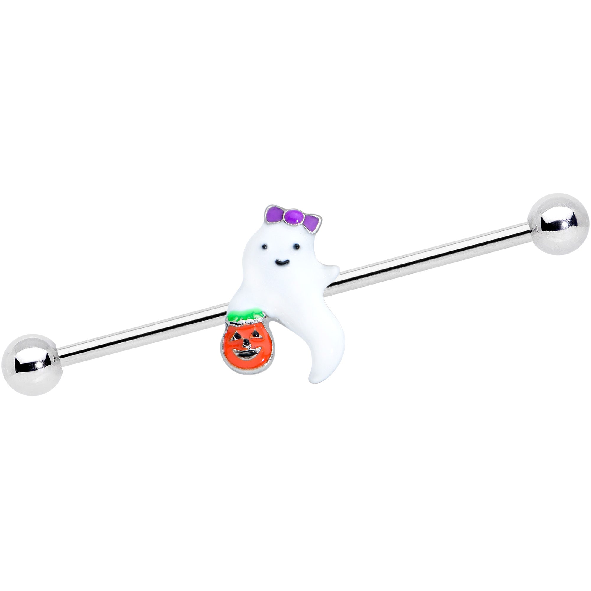 BodyCandy 14G Trick or Treat Bow Ghost Halloween Industrial Barbell 38mm — main product shot